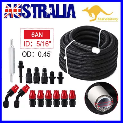 6AN 3/8  PTFE LS Swap EFI Fuel Line Fitting Kit E85 Nylon Braided Fuel Hose 25FT • $123.99