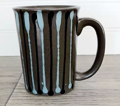 Vintage Mid Century Modern Japan Striped Stoneware Glazed Pottery Coffee Mug Cup • $11