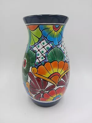 Mexican Talavera Folk Art Pottery Vase Colorful Florals 9  • $26