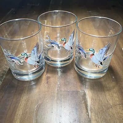 Vintage Low Ball Whiskey Glasses Mallard Ducks In Flight Norman R. Wamer Signed • $25.50
