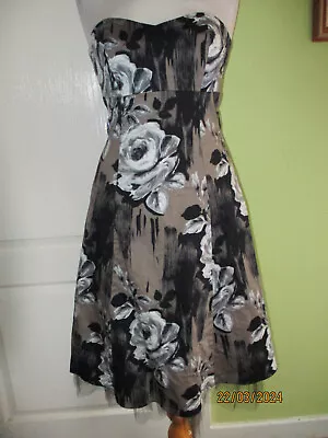 Cotton Club Size 10 Fits An 8 Womens Strapless Dress Black/mocha Mix • £4.99