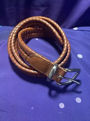 Coach 5922 Brown Braided Woven Leather Belt Brass Buckle Mens Size 38 • $40