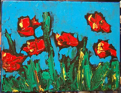 RED  POPPIES  BY MARK KAZAV - ORIGINAL OIL PAINTING ABSTRACT MODERN ART  Rg5g • $57.77