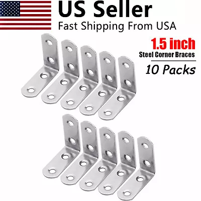 10 Pcs 1.5 Inch Steel Corner Braces With Screws 90 Degree Right Angle L Bracket • $6.55