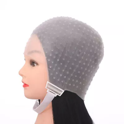 Reusable Silicone Dye Hat Cap Hair Coloring Highlighting Hairdressing With Hook • £7.96