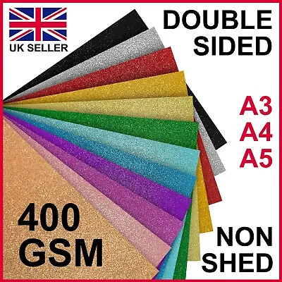 A3 A4 A5 Glitter Card 400 GSM Double Sided Non Shed Art Paper Kraft Coloured New • £8.25