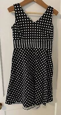 Amanda Smith Black & White Polka Dot Sleeveless Cotton Dress Size 6 Vneck MIDI  • $14.99