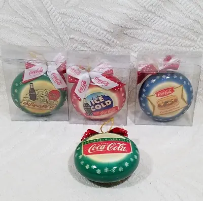 Vintage Coca-cola Coke Christmas Decoupage Ornaments Button Bottle Caps Lot Of 4 • $7.50