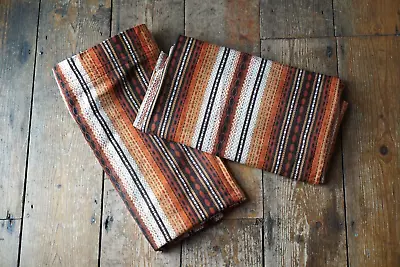 £40 • Buy Vintage 60s 70s Retro Curtains Material Striped Orange Yellow Brown