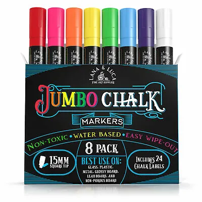 $21.88 • Buy Liquid Chalk Markers Fine Square Tip 15mm Includes 24 Chalkboard Labels (8 Pack)
