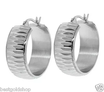 1  Diamond Cut Wide Hoop Earrings Stainless Steel By Design QVC J274891 • $22.93