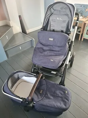 £310 • Buy Silver Cross Wave Travel System/Pram In Blue With Maxi-Cosi Travel Cot Adapters