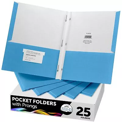 Two-Pocket Folders With 3-Prong Fasteners Light Blue Color 25-Pack Durable Te... • $42.44