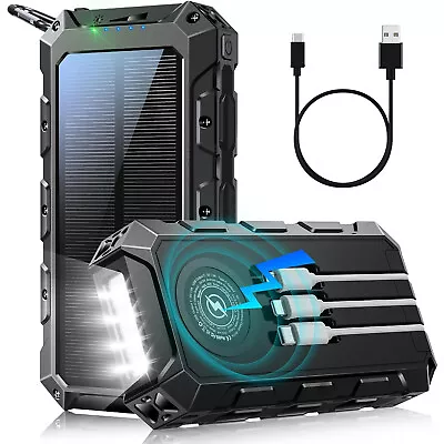 Power Solar Bank Waterproof 2 USB LED Battery Charger For IPhone 15 14 13 12 Pro • £26.89