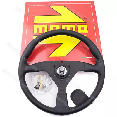 Black H 350mm 14' MOMO MonteCarlo Genuine Leather Sport Steering Wheel • $95