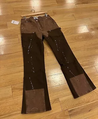 Painted Patchwork Brown Flared Stacked Men Jeans Cargo Look Size : 30 • $119