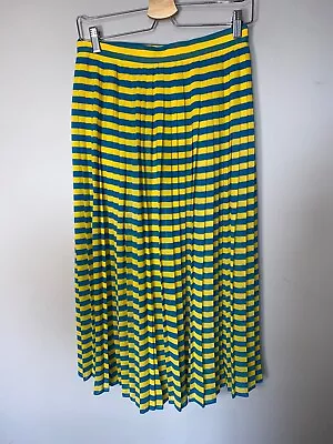 Louis Feraud Blue & Yellow Vintage Pleated Maxi Skirt Size 10 • £19.99