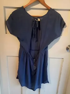 Backstage Navy Blue Silk Short Sleeve Open  Back Women's Dress Size S • $29.95