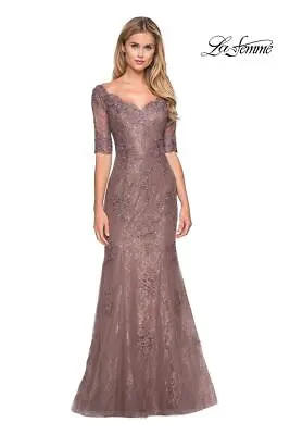 La Femme 26943 Gown Dress Embroidered Womens Size 14 Cocoa New • $149.99