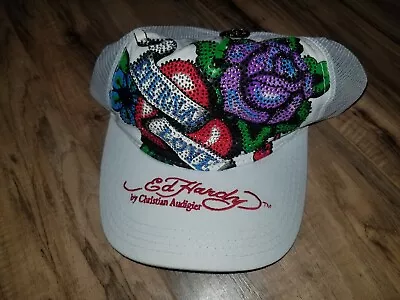 Ed Hardy Christian Audigier Eternal Love Rose Heart Trucker Hat Snapback Sparkle • $24.99