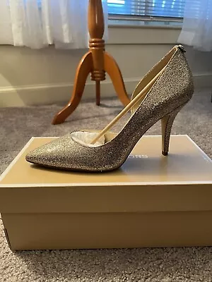 Michael Kors Nathalie Flex Silver Glitter Size 10M Evening Party Wedding Heels • $60