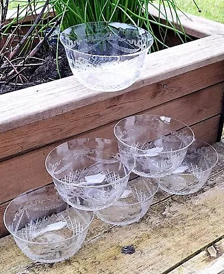 SIX ANTIQUE GLASS PALL MALL SWAG DESIGN BOWLS C.1910 • £69