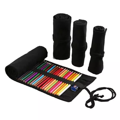 Makeup Brush Storage Pen Bag All Black Roll Up Pouch  School Office • $13.54