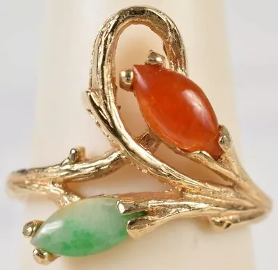 14KT Solid Gold Ring With Real Jade Size 6-1/4 • $270