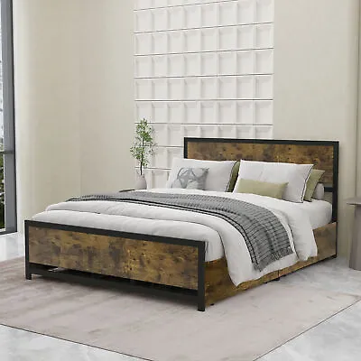 Metal Platform Bed With Headboard & 4 Drawers No Box Spring Needed Noise Free • $349.06