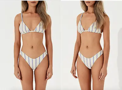 Zulu & Zephyr Marine Twin Stripe Rib Curve Brief Bikini Bottom BNWT 6 RRP: $130 • $50