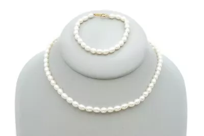 14k Yellow Gold Freshwater Pearl Childs Necklace Bracelet Set 13  • $53.99