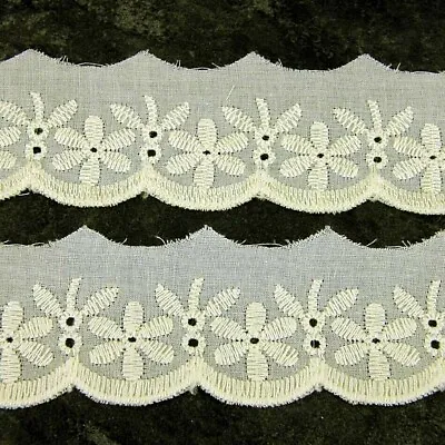 Cream Cotton Broderie Anglaise Lace Trim 3cm Wide Flat Not Gathered Sewing BA6 • £2.50