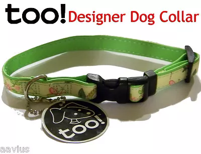 Too 9 -12  Small Adjustable Floral Designer Dog Collar Collars For ID Lead Green • $6.88