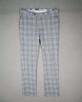 Paisley Gray Pants Mens 36 Blue Slim Fit Plaid Flat Front Casual Work Golf 36x32 • $25.99