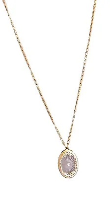 1928 Jewelry Necklace Glass Mandala Pendant Gold Tone 15  Long Chain • $17.98