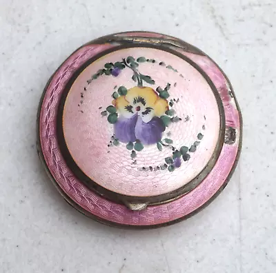 Vintage Enamel Floral Pansey Pink Flower Make Up Powder Compact Antique 2  • $115