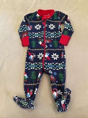 Hanna Andersson 70 Sleeper Navy Blue Christmas Print One Piece Pj Baby 6-12 • $14.98