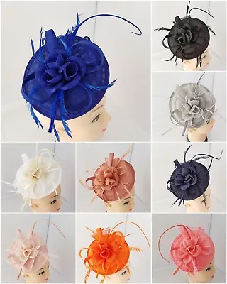 £18.50 • Buy Women Pillbox Hat Flower Feather Fascinator Headband Ladies Day Race Royal Ascot