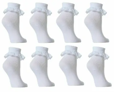 £7.99 • Buy 12 Pairs GIRLS SCHOOL COTTON LACE SOCKS FRILLY LACE ANKLE SOCKS ALL SIZES 