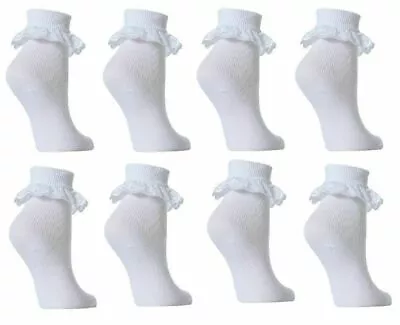 £14.99 • Buy 12 Pairs GIRLS SCHOOL COTTON LACE SOCKS FRILLY LACE ANKLE SOCKS ALL SIZES 