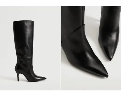 MANGO High Heel Leather Boot Size 7.5 Uk • £37