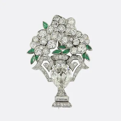 £49500 • Buy Art Deco Emerald And Diamond Flower Vase Brooch - Platinum