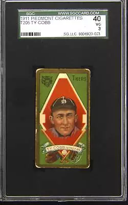 1911 T205 Piedmont Cigarettes Ty Cobb SGC 3 • $5499