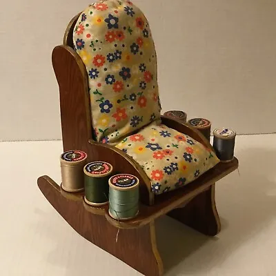 Vintage Handmade Wooden Sewing Chair! Holds Scissors 6 Spools 9” X  7” X 6 1/2” • $34