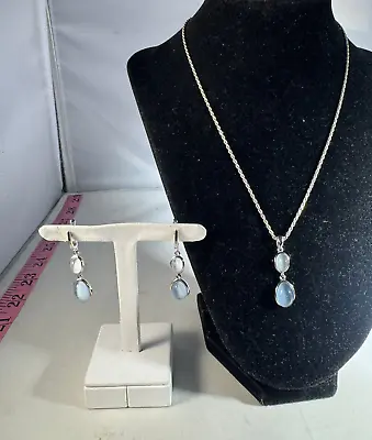 Vintage Sterling Silver Moonstone Necklace And Pendant And Earring Set • $40