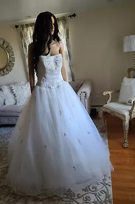 Morilee Size 12 Beaded Sequin Strapless Princess Ballgown Wedding Dress. • $350
