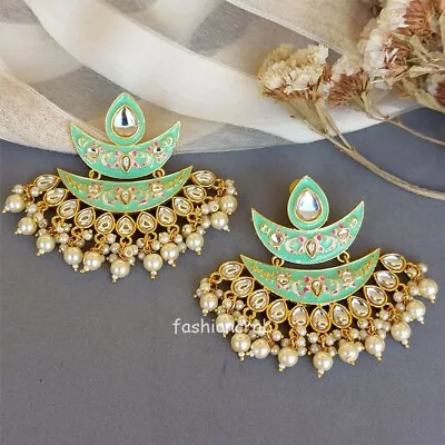 Indian Bollywood Style Bollywood Inspired Meenakari Earrings - Green • $12.95