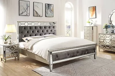 £1319 • Buy Mirrored / Grey 6Ft Super King Size Bed W192cm X D213.5cm X H135cm ROSIE
