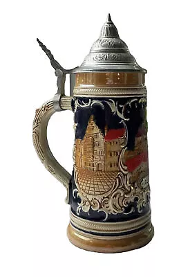 Marzi & Remy Beer Stein Pewter Lid Alsace Germany 9-1/4 Inch Hand Painted • $30