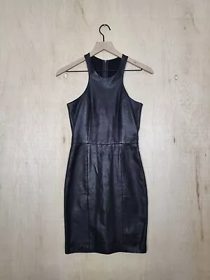 Women's Size:0 MASON Lambskin Leather Front Black Dress • $59.99